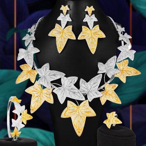 Brand 4PCS Luxury Pumpkin leaf Flower African Jewelry Set For Women Wedding earings fashion jewelry 2020 indian jewelry Sets