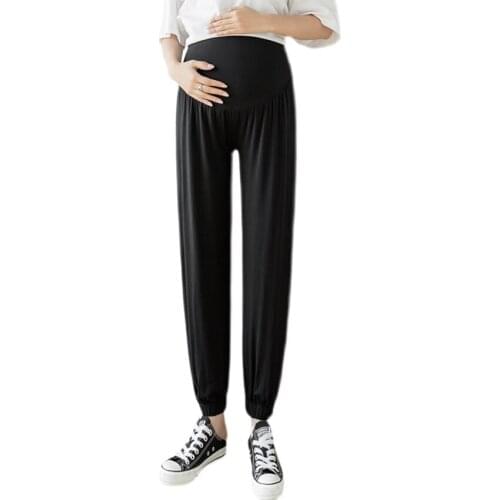 Maternity trousers spring and autumn thin section outer wear loose and thin modal buckle foot casual bottoming wide-leg pants