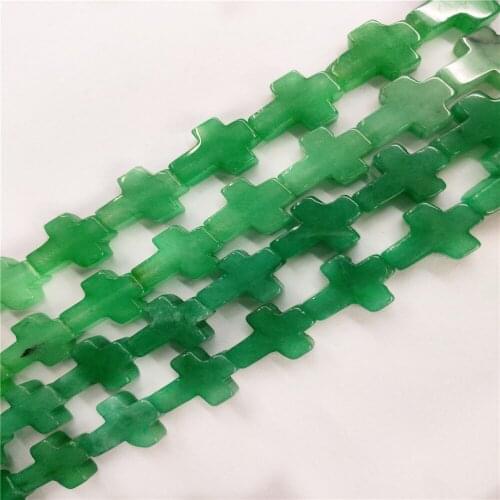 1 Strand 25Pcs 12x16x5mm Natural Green Aventurine Cross Loose Beads For DIY Jewelry Necklace Making Accessories 15.5Inch