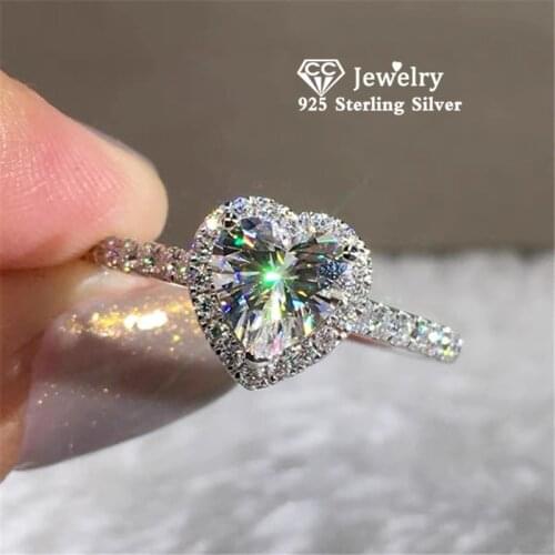 CC Women‘s Rings S925 Silver Heart Cubic Zirconia Bridal Wedding Engagement Fine Jewelry Trendy Temperament Accessories CC829