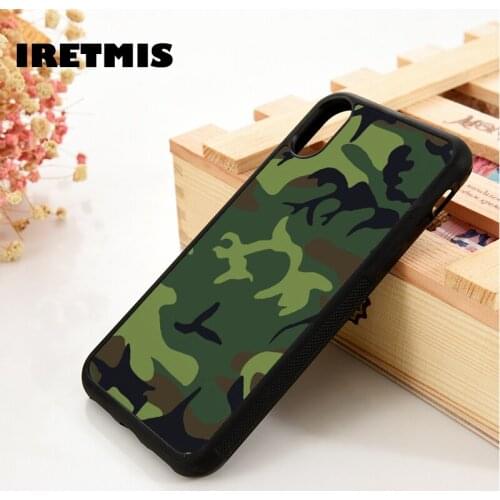 Iretmis 5 5S SE 6 6S TPU Silicone Rubber Phone Case Cover for iPhone 7 8 Plus X Xs 11 12 MINI Pro Max XR Camouflage Green