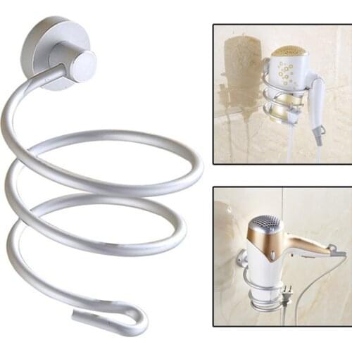 Hair Dryer Holder Blower Organizer Adhesive Wall Mounted Nail Free Stainless Steel Spiral Stand With Plug Hook For Bathroom