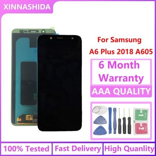 Super AMOLED LCD For Samsung Galaxy A6 Plus 2018 A605 A605F A605FN Screen LCD Display Touch Screen Assembly Replacment Parts
