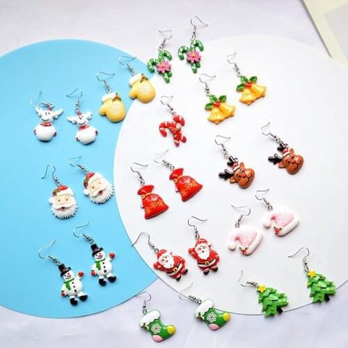 Euro-American Style Christmas Eve Exquisite Jewelry Gifts Cartoon Cute Santa Claus Elk Sock Christmas Tree Eardrop All-matching