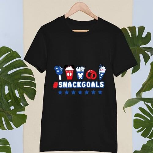Disney T-Shirt Women Kawaii Pattern Summer New Fashion T Shirt Short Sleeve Letter SNACKGOALS Printing Harajuku Black White Top