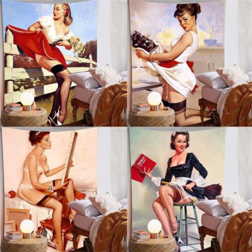 Retro Sexy Women Oil Painting Tapestry Vintage Wall Decor Cloth Hippie Art Bedroom Decoration Wall Hanging Throw Rugs