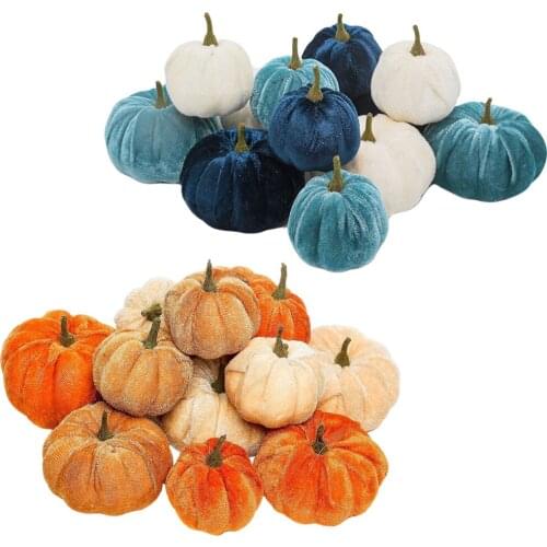 Halloween 12 Pieces Handmade Velvet Cloth Simulation Pumpkins Decor Super Soft Stuffed Pumpkin Exquisite Artificial Pumpkin