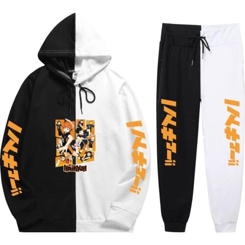 2021 New Autumn Summer 2 Pieces Sets Anime Haikyuu Print Patchwork Thin Hoodie+Patchwork Pants Vitality Sweatshirt Hot Sale