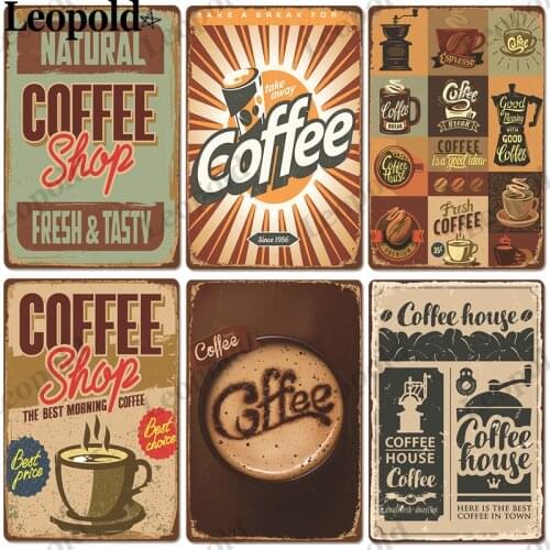 Metal Plaque Vintage Coffee Machine Poster Letter Coffee Bean Label Wall Art Restaurant Dessert Shop Room Home Decor Accessories