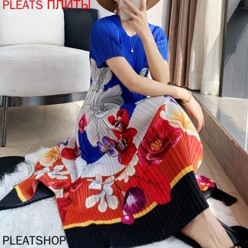 Miyake Pleated Dress New Summer Stretch Large Size Loose Show Thin Dress Mid-length Large Swing Dresses PLEATSvestido De Mujer