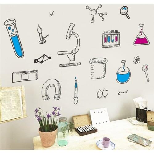 Cartoon Science Laboratory Wall Stickers For Classroom Study Room Kids Bedroom Home Decoration Diy Nursery Mural Art Decal