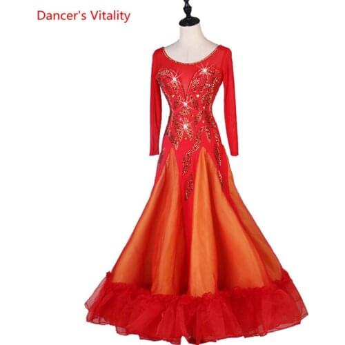 Custom Made Standard Ball Gowns Women New Long sleeves Skirt Dancing Waltz Ballroom Competition Dance Dress Adult High Quality