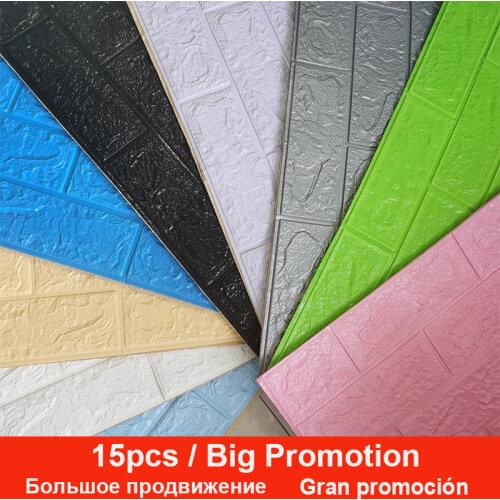 15Pcs Brick Wall Stickers Decals Foam 3D DIY Self-Adhesive Waterproof Covering Wallpaper For Kids Living Room Home Decor