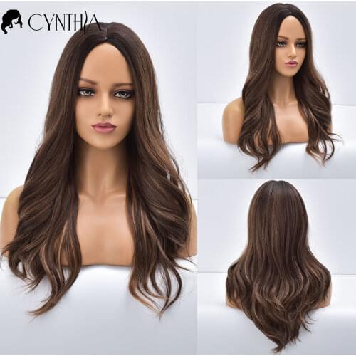 Ombre Natural Wavy Long Synthetic Wigs Heat Resistant For Black White Women Fake Hair Daily Colorful Fiber Female Cosplay Wig