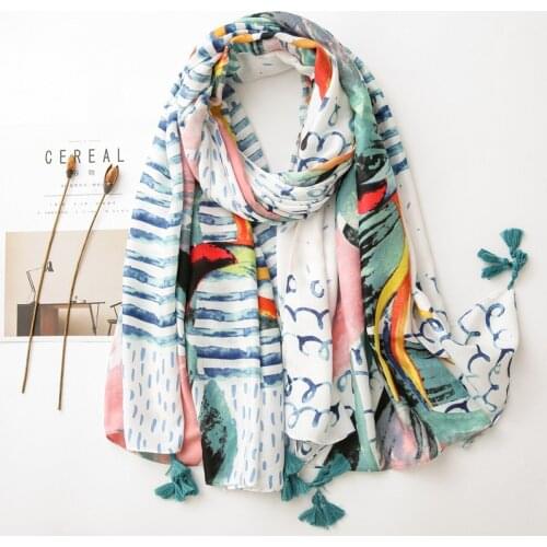 2020 New Fashion Parrot Printed Scarf Women Cotton Colorful Pashmina Travel Sun Protection Pashmina Female Tassels Neck Wraps