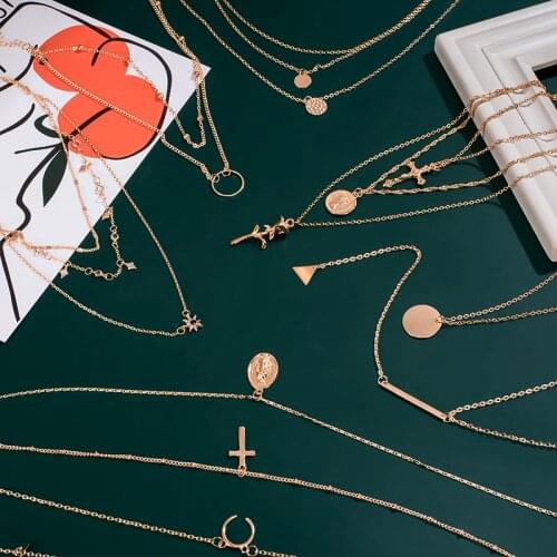 New Bohemian Multilayer Cross Gold Pendant Necklace For Women Punk Letter Choker Necklaces 2020 Fashion Words Jewelry Party Gift