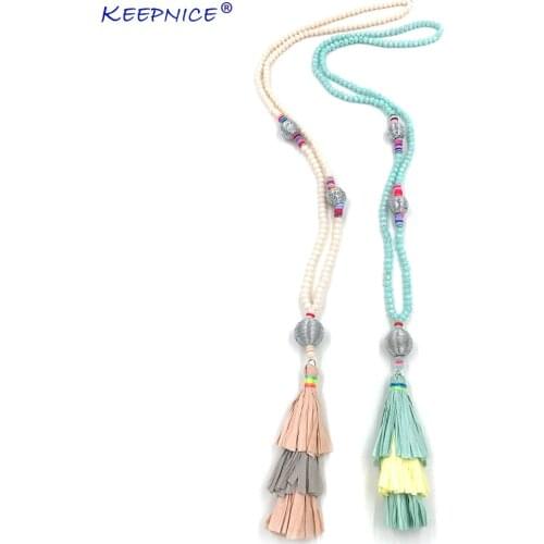 New Bohemia Boho chic beaded Necklaces colorful tassel pendants long necklace statement Necklaces