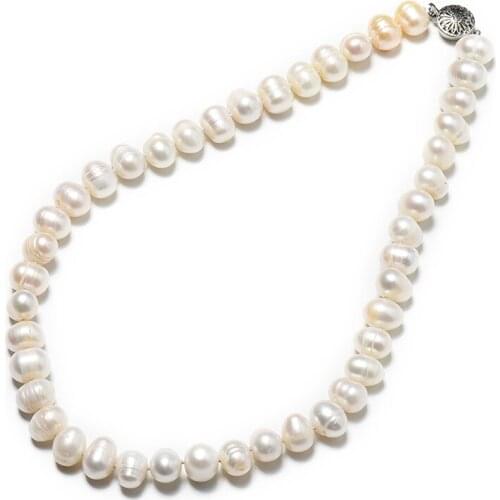 11-12 mm Plump Freshwater Natural pearl Necklace with Natural white and Elliptical customized Beads