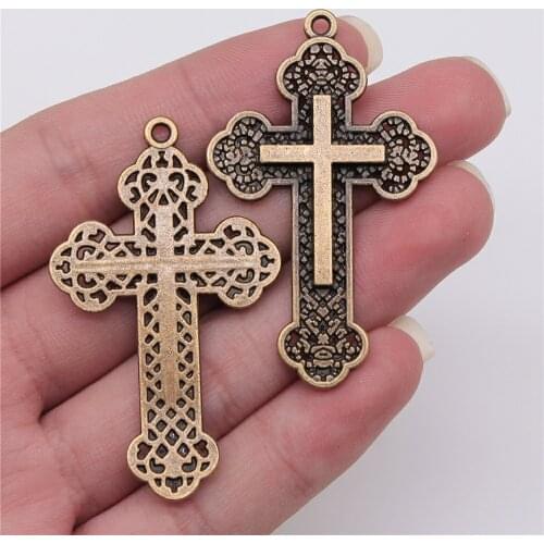3Pcs 54x33mm Cross Charms For Jewelry Making Hand Made Jewelry Accessories Antique Bronze Color Alloy Pendant Charms