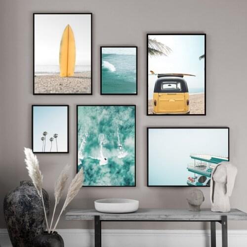 Surf Sea Beach coconut Tree Car Landscape Nordic Posters And Prints Wall Art Canvas Painting Wall Pictures For Living Room Decor