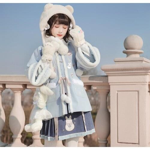 Traditional Women Elegant Hlaf Sleeve Autumn Winter New Hanfu Suit Novelty Thick Blue Cosplay Costumes Stage Performance Cloth