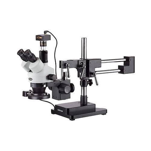 AmScope 3.5X-90X Trinocular Boom Stand Zoom Stereo Microscope + 3MP Camera