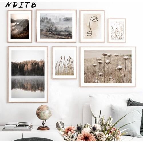 Bohemia Forest Landscape Canvas Painting Mountain Sunset Art Print Nordic Abstract Poster Nature Grass Picture Modern Home Decor