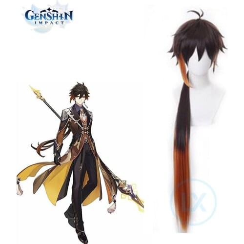 In stock Game Genshin Impact Cosplay Wigs Zhongli Cosplay Wig Halloween Party For Women Girl Heat Resistant Synthetic Hair