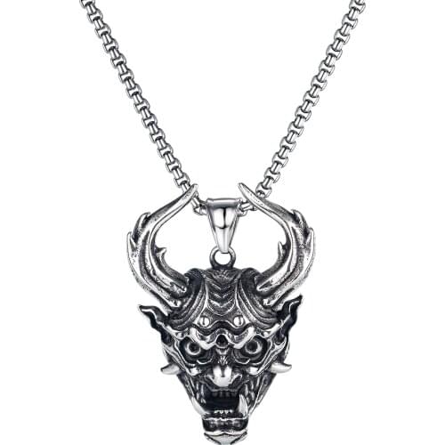 Vintage Stainless Steel Dragon Devil Skull Pendant Necklace For Man Punk Hip Hop Jewelry Goth Accessories Statement Necklaces