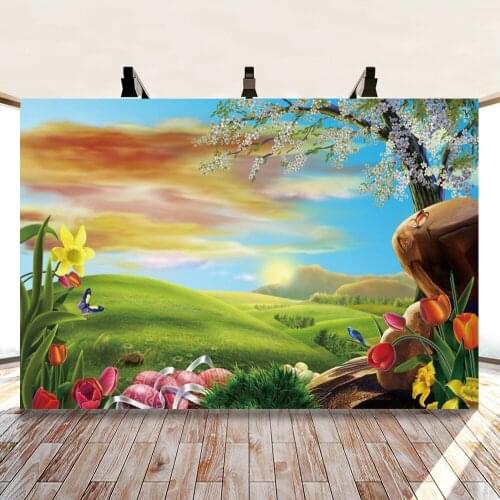 Yeele Cartoon Dreamlike Grassland Flowers Easter Eggs Photography Backdrop Photographic Decoration Backgrounds For Photo Studio