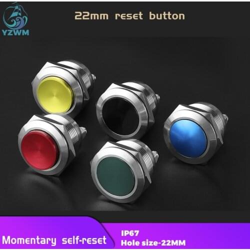 YZWM 22mm Metal Button Reset Start Inching Switch Waterproof Button Screw Foot Doorbell Horn Button Access Control