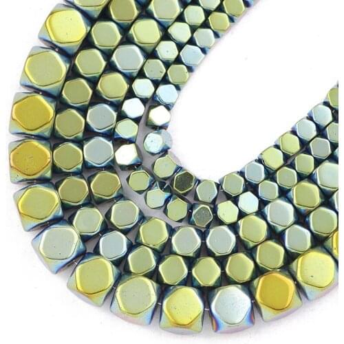 Green Natural Hematite Stone 3/4/6MM Faceted Square Cube Spacer Loose Beads For Jewelry Making Diy Bracelets Necklace Findings