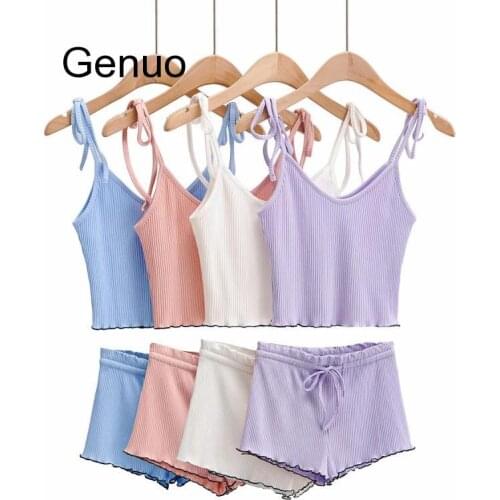 Two Pieces Lounge Wear Set Crop Top Ruched Sexy Tee And Shorts Homewear Summer Matching Sets Women 2020 New