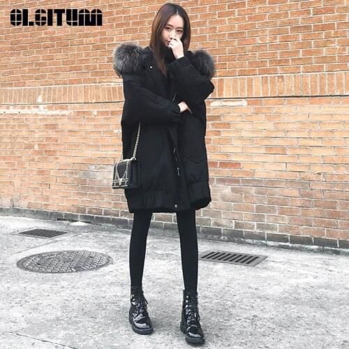 Oversized Fur Collar Women 2020 Winter Cotton Coat Korean Thick Warm Long Cotton Jacket Coat for Female Outwear