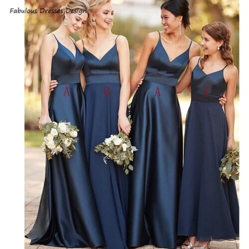 Spaghetti Strap A Line Bridesmaid Dresses Robe De Soiree De Mariage 2020 V Neck Backless Women Long Wedding Party Dress Gown