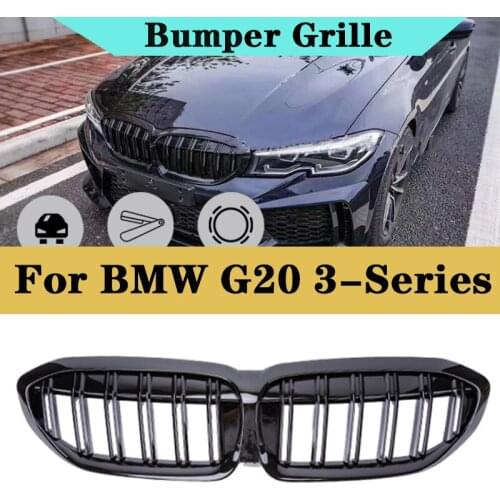 1 Pair Gloss Black Front Bumper Hood Kidney Grille Racing Grille Replacement For BMW G20 G28 3-Series