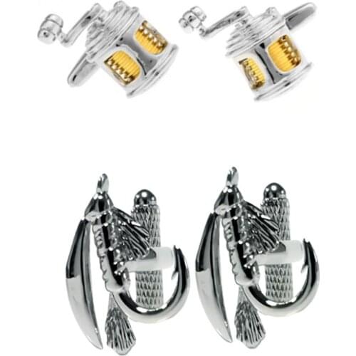 10pairs/lot Copper Enamel Fishwheel Fishhook Cufflinks Fly Fishing Hook Cuff Links Mens Jewelry Accessory Wholesale