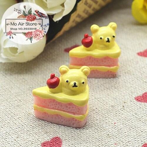 Pink bear cake 10PCS 15x20mm Resin Flatback Cabochon Miniature Food Art Supply Decoration Charm Craft