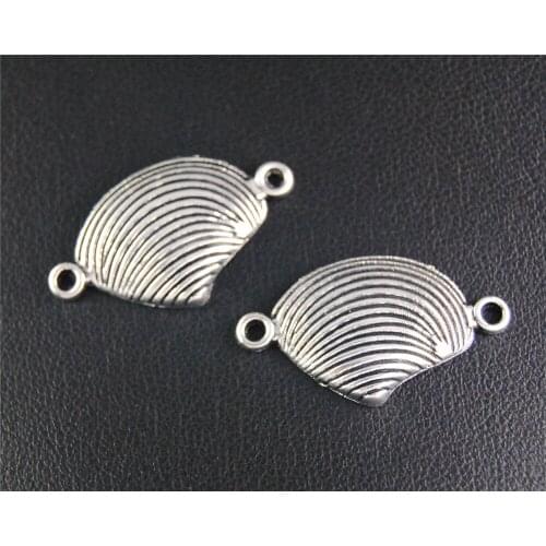 30pcs Silver Color Shell Connector Charm For DIY Bracelet Jewelry Making Findings 25x14Mm A2082