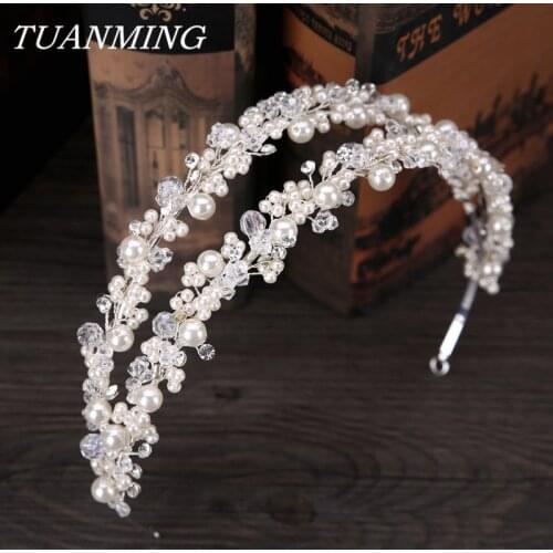 White Pearl Crystal Bridal Hairbands Tiaras Wedding Crown Headband For Bride Hair Jewelry Wedding Accessories Hair Wear