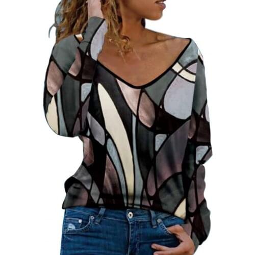 Lady Blouse Simple V Neck Female Spring Blouse Printing V Neck Autumn Top