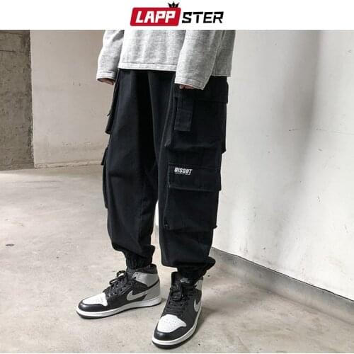 LAPPSTER Men Black Pockets Cargo Pants 2020 Harem Pants Mens Hip Hop Streetwear Sweatpants Winter Casual Joggers Pants 5XL
