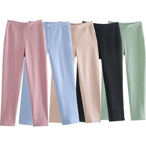 UNIQYB Za Womens Pants Fashion Temperament High-waist Side Pocket Zipper Solid Color Wild Straight Elegant Commute Ladies Pants