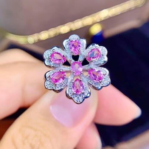 Flower Pink Sapphire Ring Natural and Real Pink sapphire ring 925 sterling silver Fine handworked jewelry Finger rings