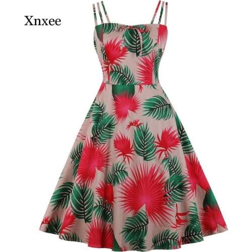 Elegant Floral a Line Spaghetti Strap Dress Backless Party Vintage Cami Women Summer Elasticity Waist Plus Size Beach Dresses
