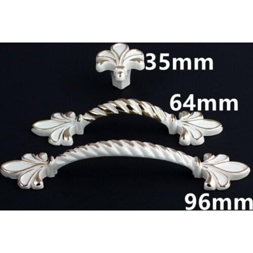 Europen fashion ivory white furniture handles 96mm white drawer cabinet pulls knobs 64mm gold dresser cupboard door handles knob