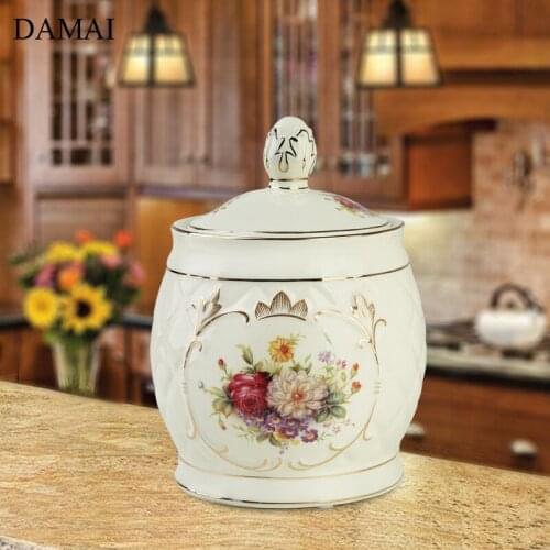 Retro Ceramic Tea Tins with Lid Porcelain Flowers Decoration Tea-leaf Organizer Relief Craft Home Storage Decoration Ornaments