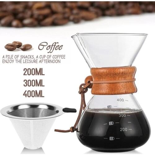 High-Borosilicate Glass Coffee Maker Coffee Kettle Coffee Pot Manual Drip with Filter Pour-Over Bar Diy Professional Durable