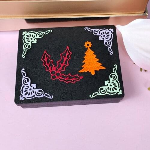 3Pcs Christmas trees and leaves Lace Corner Craft Metal Cutting Dies Stencil Scrapbooking Template Photo Album Cards Paper Die