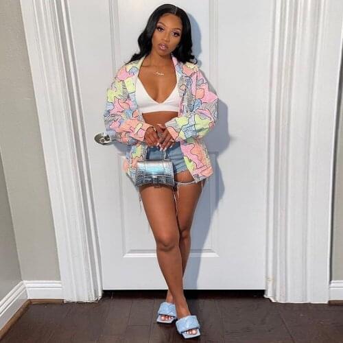 Color Block Striped Print Loose Jackets for Women Turn Down Collar Long Sleeve Outerwear Moto Biker Buttons Up Sporty Coats